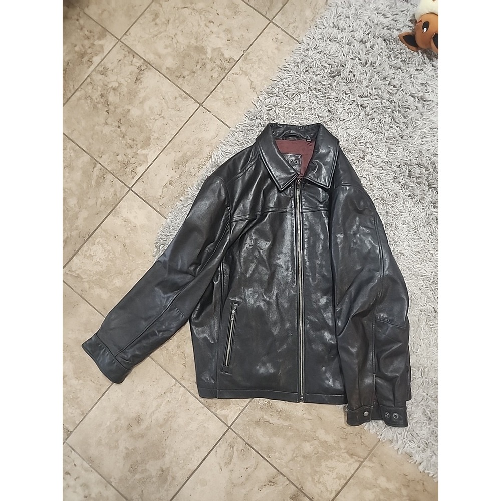Murano Black Leather Jacket Men's‎ 2XL Genuine Lamb Skin Zippers Motorcycle